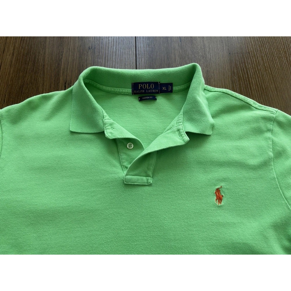 Polo Ralph Lauren Men's Green Piqué‎ Polo Shirt Custom Fit XL Orange Pony Logo